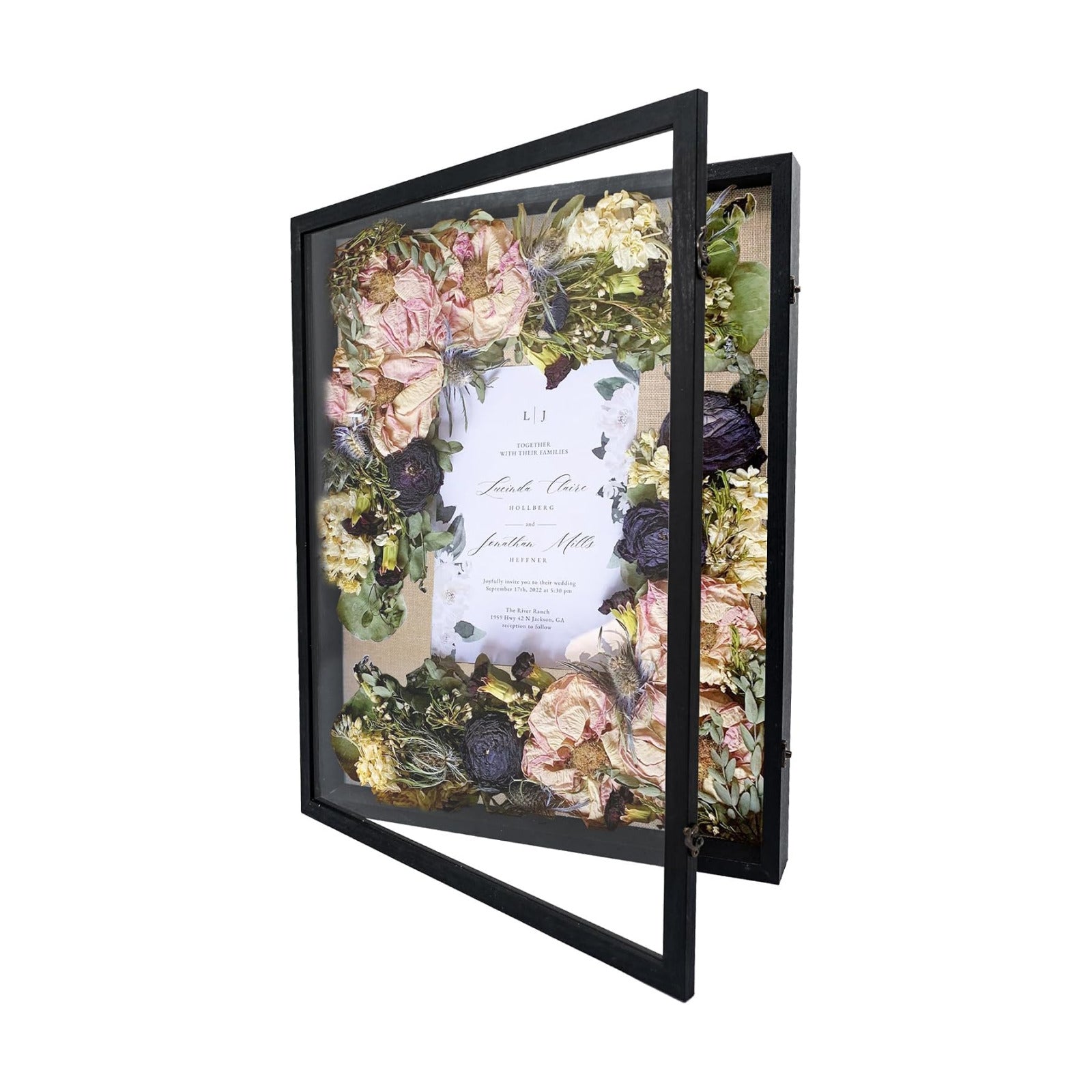 GraduationMall 18x24 Wood Shadow Box Frame Glass Door Display Case with Linen Back and 6 Stick Pins,1.5 inches Interior