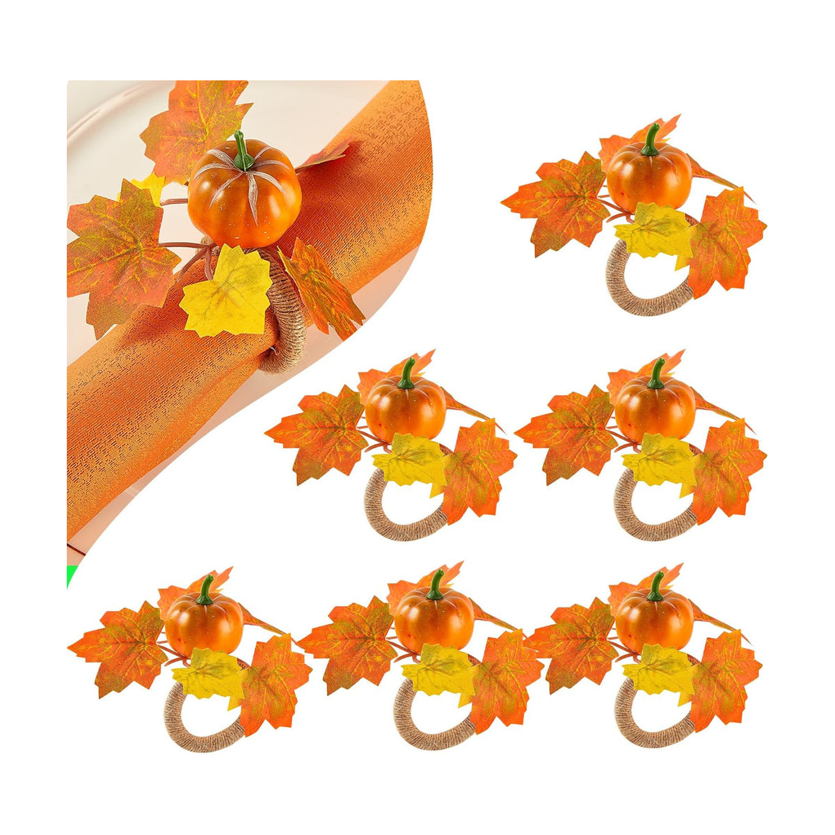 Fall Thanksgiving Pumpkin Napkin Rings Set of 6, Thanksgiving Table Decor
