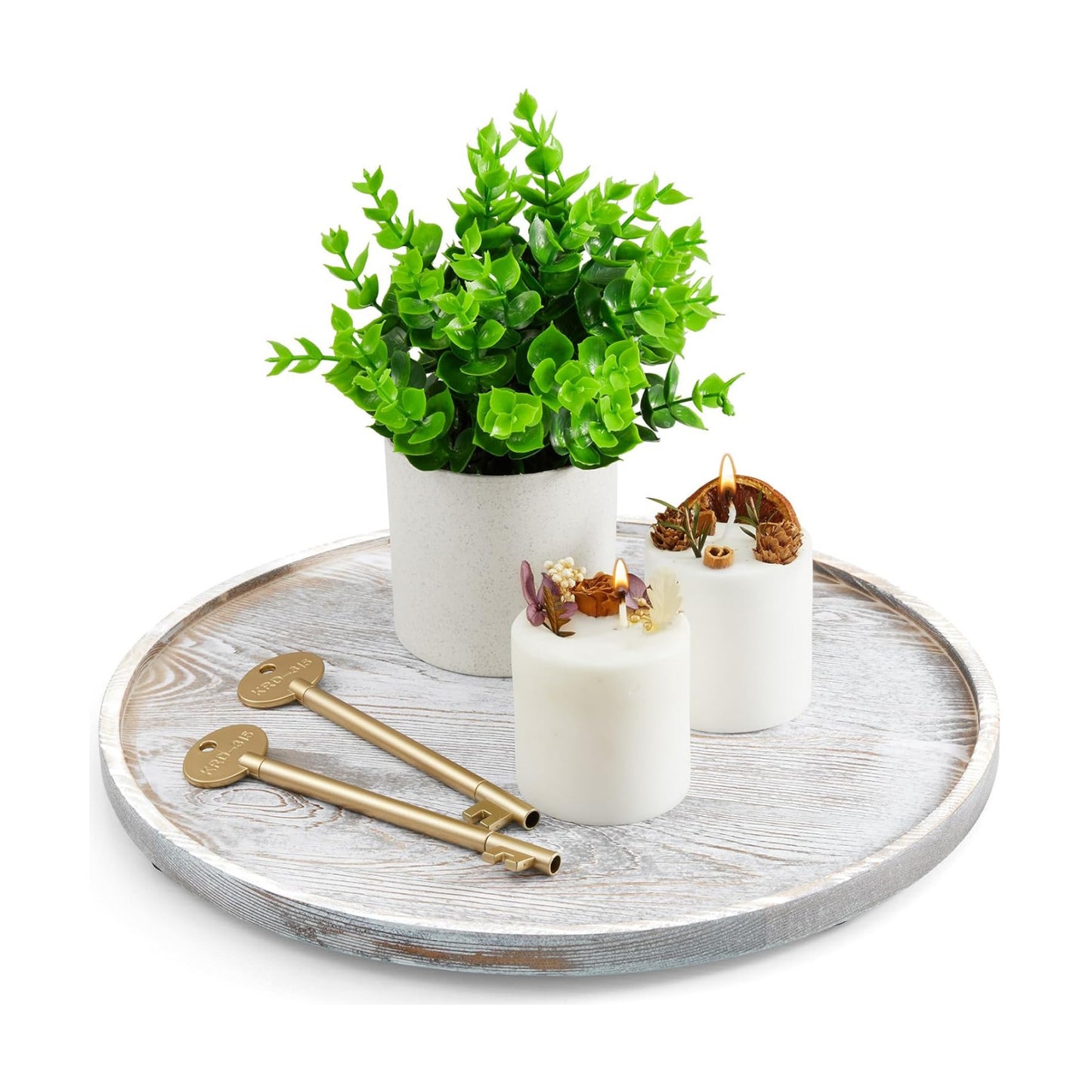 Wood Round Tray / White Washed / 12 Inch / Set of 12