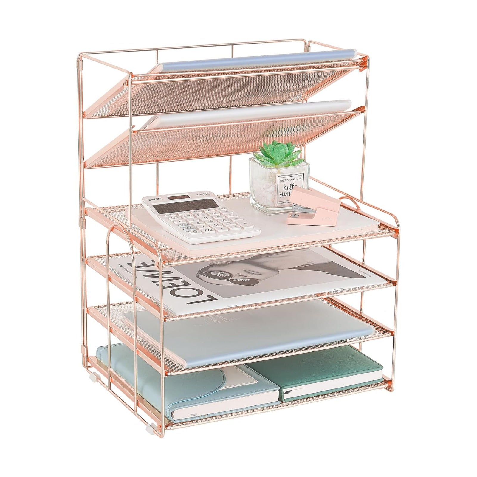 Desk Organizer, 6-Tier Paper Organizer Letter Tray, Rose Gold | Desk Organizers and Accessories, Office Desk