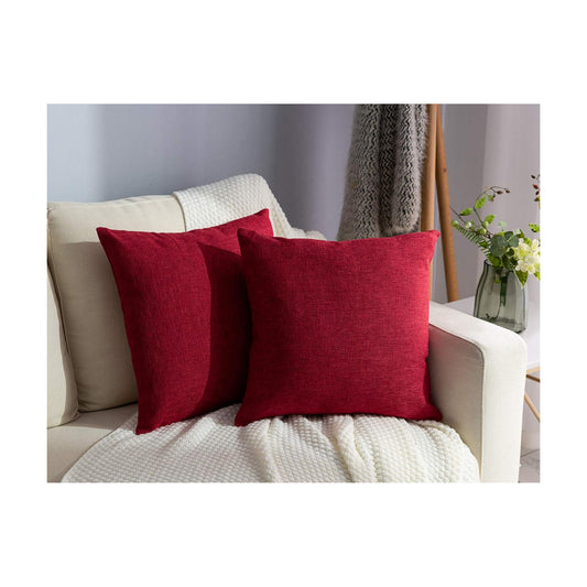 Christmas Decorative Burlap Throw Pillow Covers Square Solid Farmhouse / 26 x 26 / Red / Set of 2