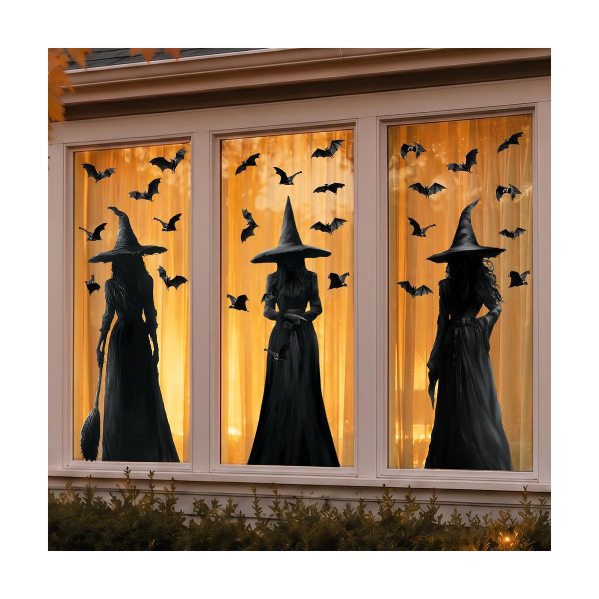 Halloween Decorations Window Clings Decor: 3pcs Large Realist Dark Witch Bats Silhouette Halloween Decals Cling Indoor, Scary Creepy Style School Home Office Party Supplies for Glass Windows