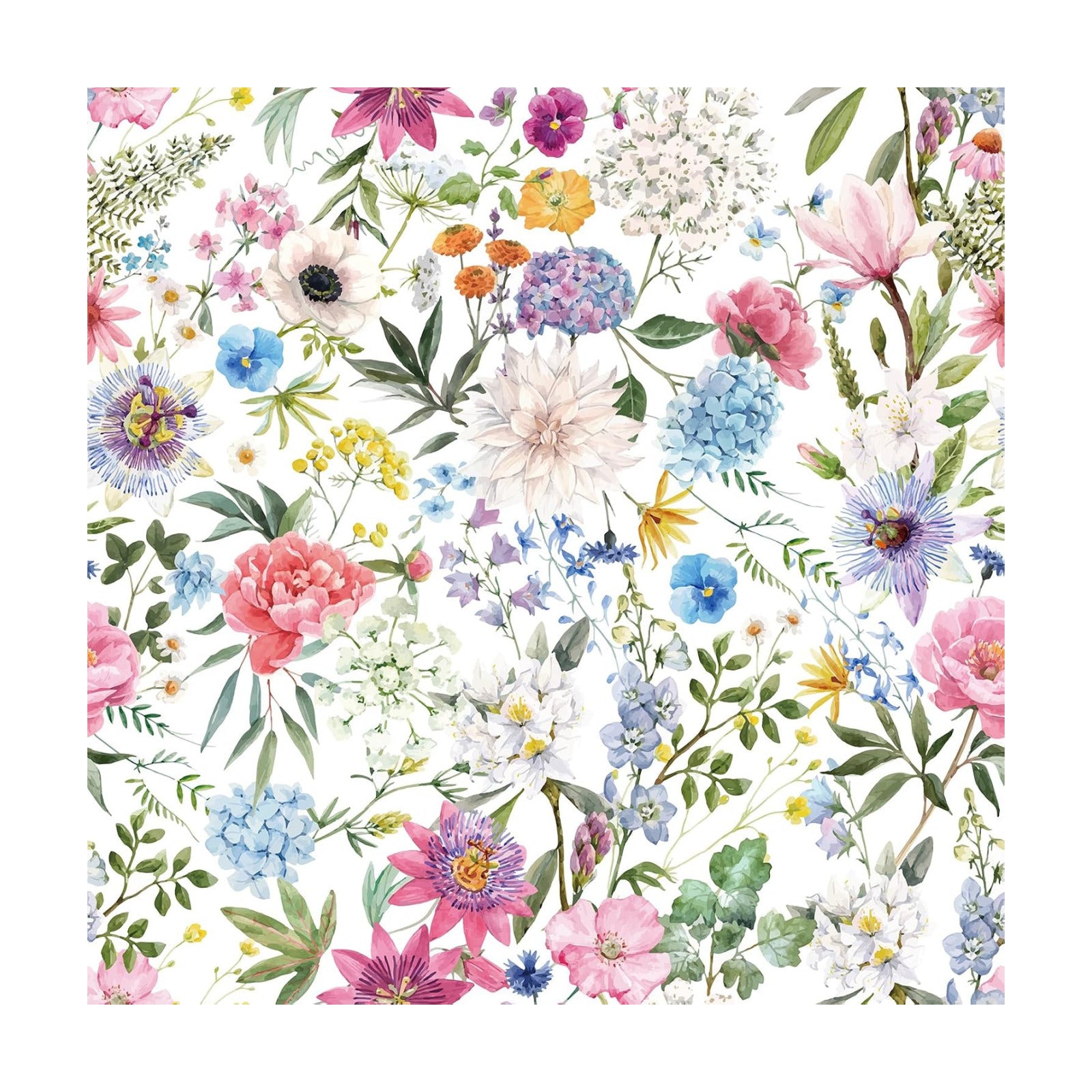 Wallpaper Watercolor Peony Hydrangea Daisy Poppy / 17.5 x 10 / Ft / Multicolor Floral / Pink