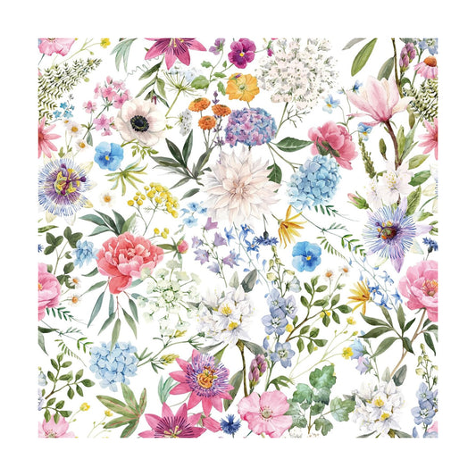 Wallpaper Watercolor Peony Hydrangea Daisy Poppy / 17.5 x 10 / Ft / Multicolor Floral / Pink