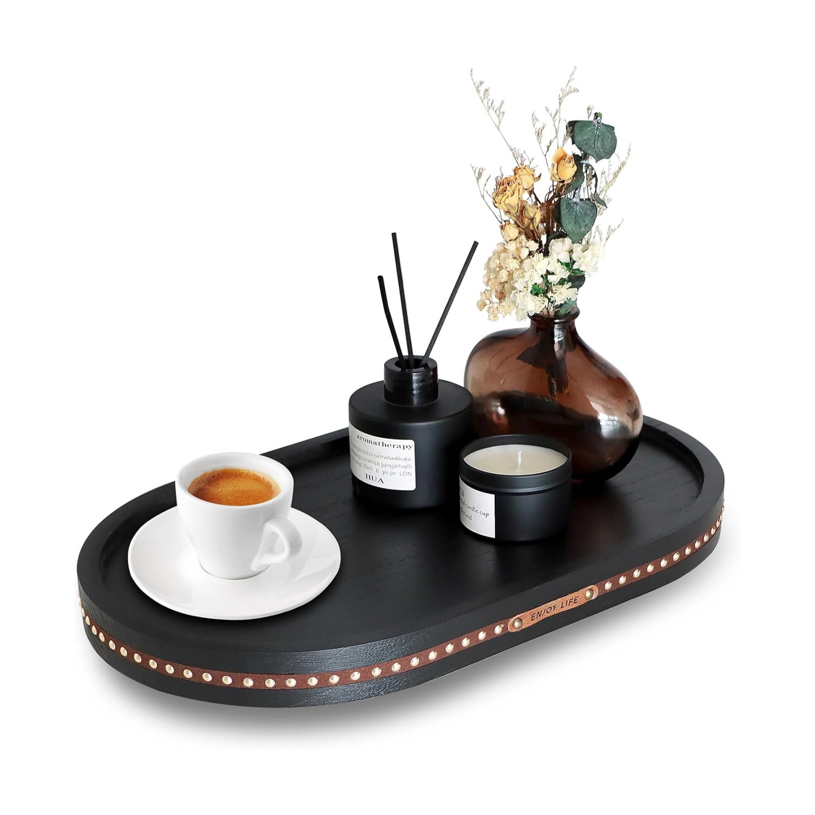 Decor Decorative Round Tray / Oval Black / 11.81 Inch