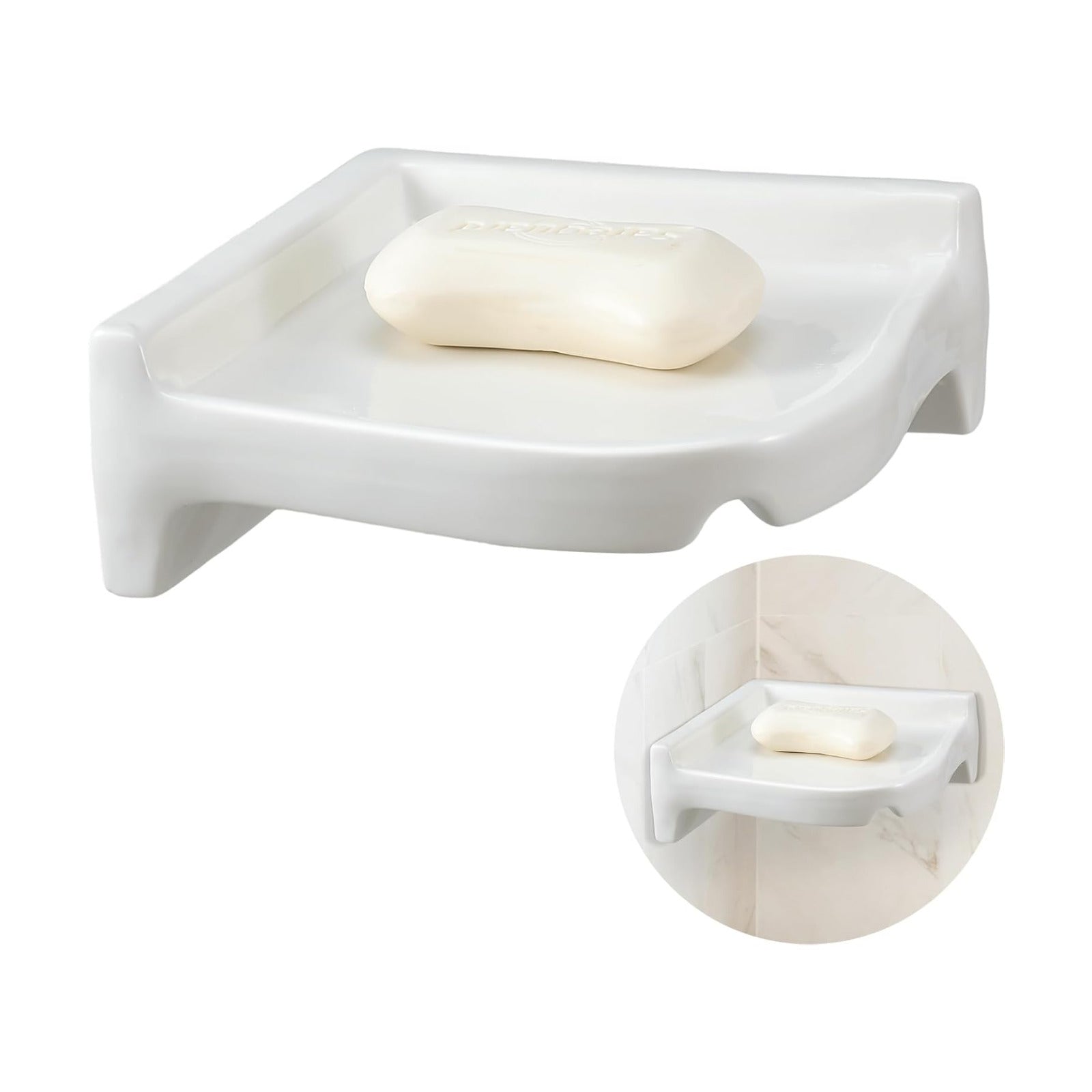 Ceramic Corner Soap Dish for Shower Wall Tile Ceramic Soap Holder Wall / White / 6.5 x 6.5 x 2.5