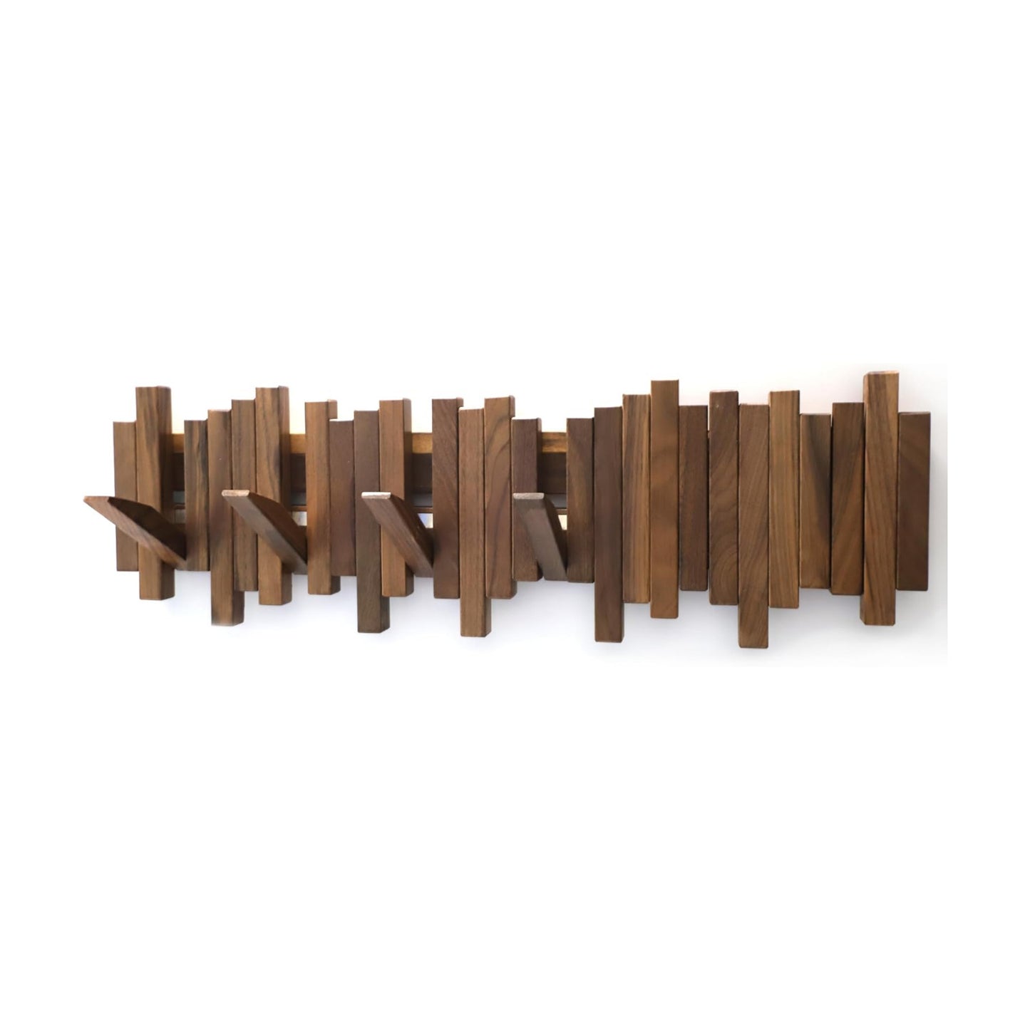 Hardwood Wall Mounted Piano Coat Rack| Flip Down Wall Hook Rack 6 Hooks|Heavy Duty Coat Hooks.Made of Black Walnut.Wall