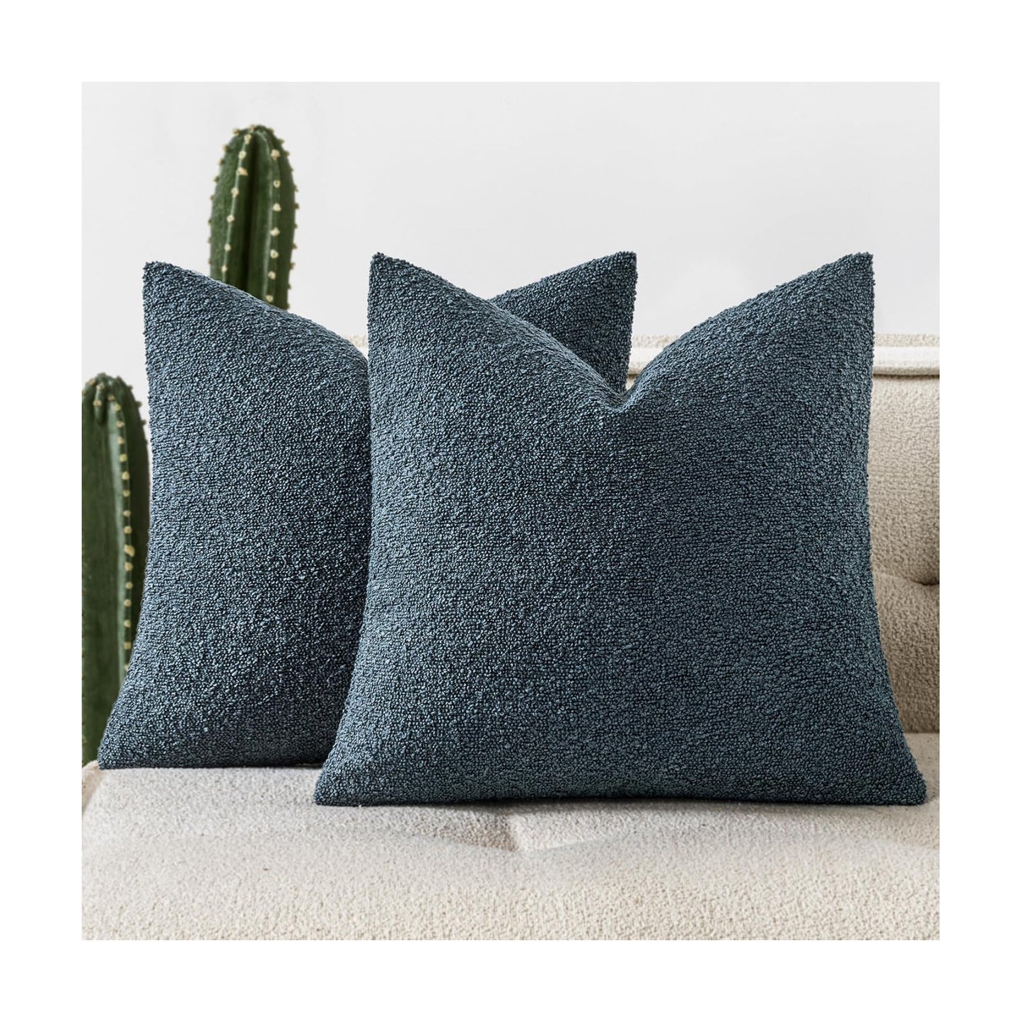 Decorative Boucle Throw Pillow Covers Textured Square Pillowcaes / 18 x 18 / Dark Blue / Set of 2
