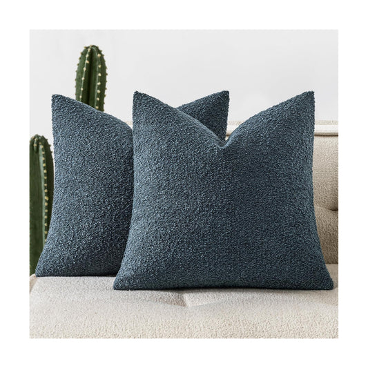 Decorative Boucle Throw Pillow Covers Textured Square Pillowcaes / 18 x 18 / Dark Blue / Set of 2