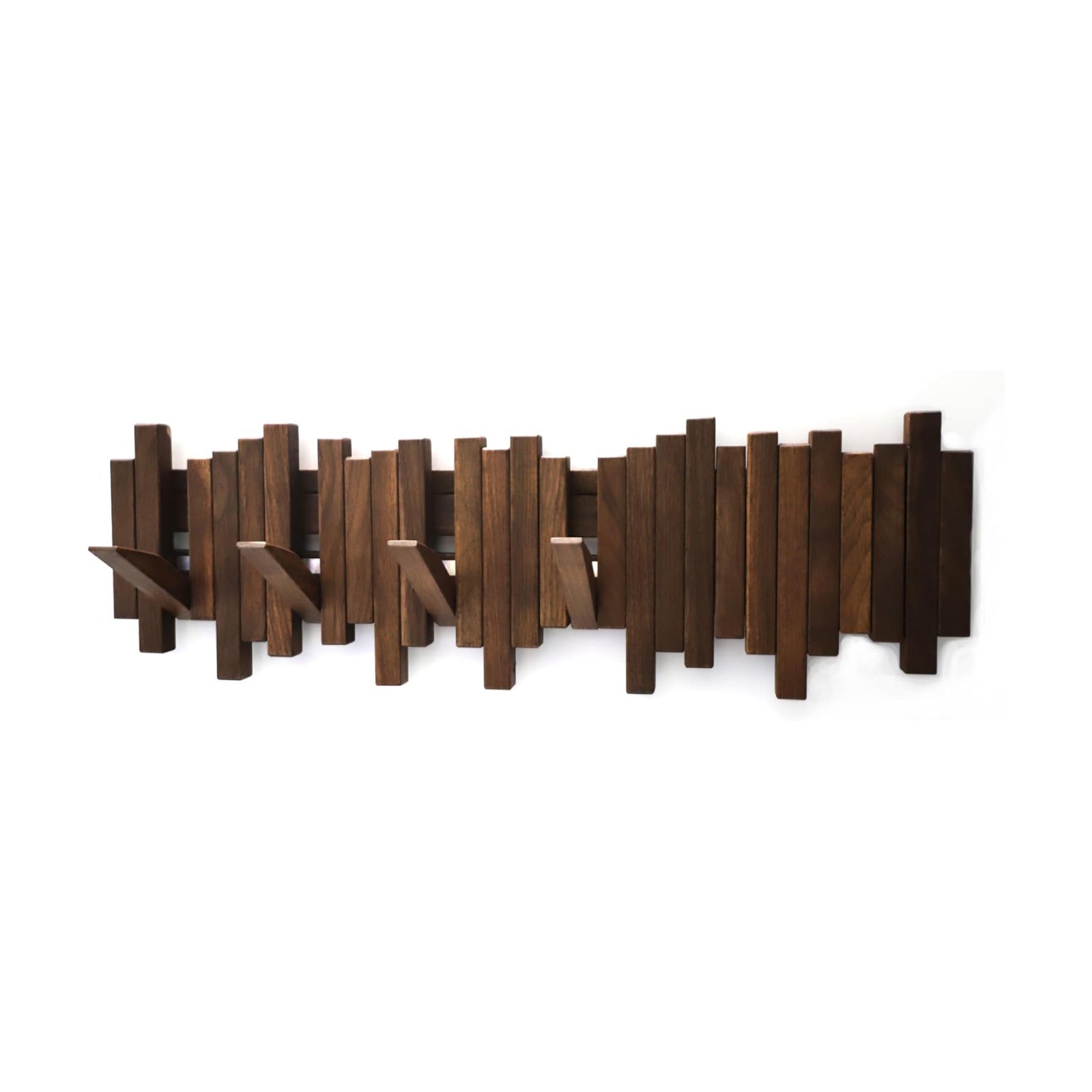 Hardwood Piano Coat Rack| Flip Down Wall Hook Rack 6 Hooks|Heavy Duty Coat Hooks.Made of Acacia Wood (Wood Wax Oil Dyed