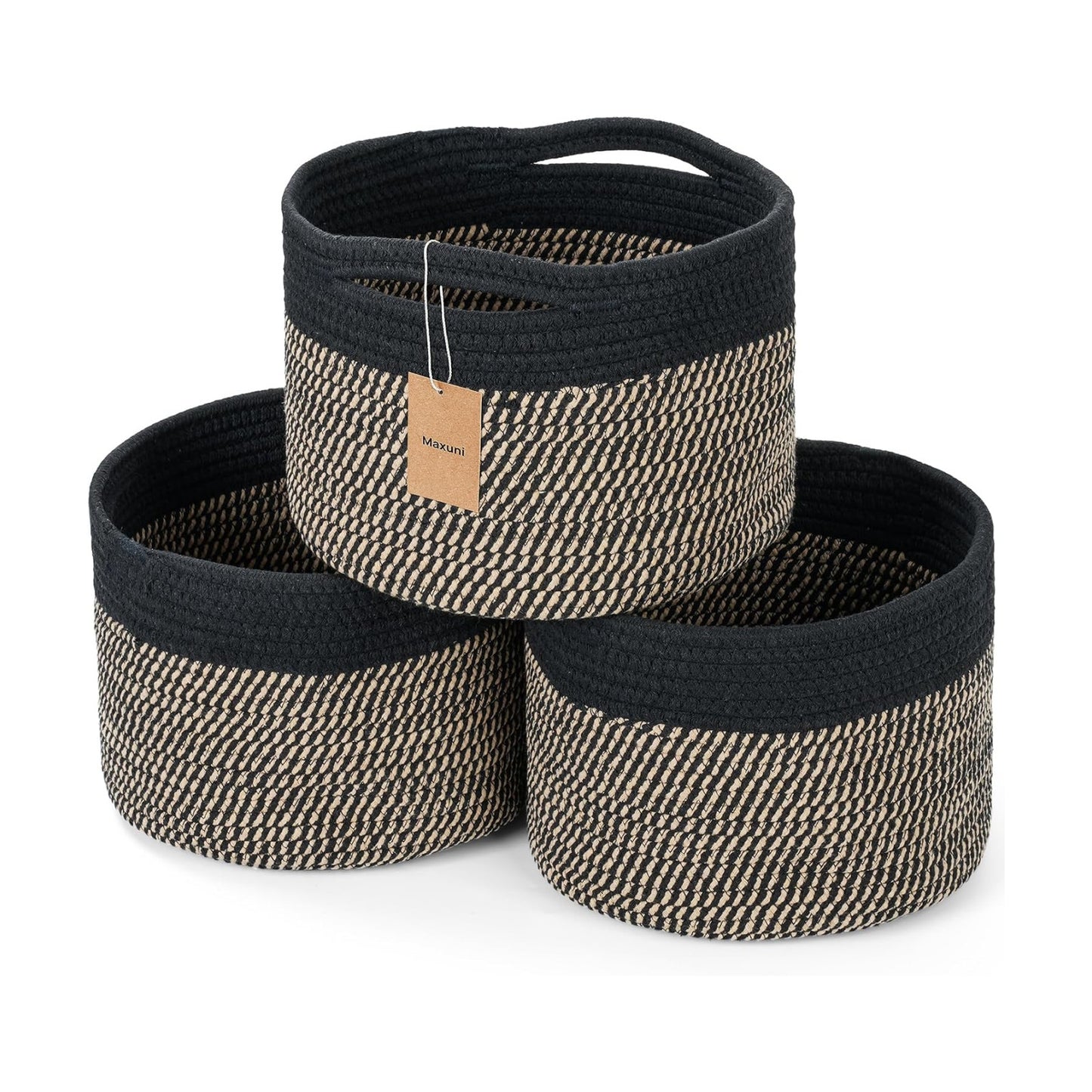 Round Woven Basket / Eight Black / Set of 3