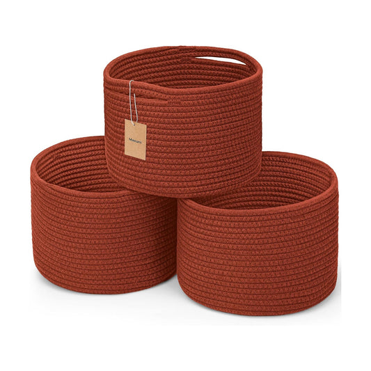 Round Woven Basket / Brick Red / Set of 3