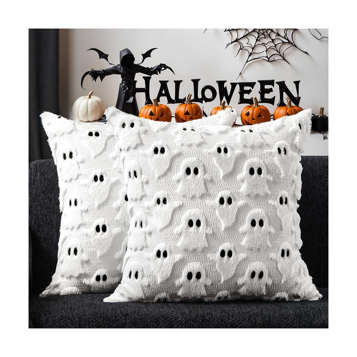 DFXSZ Halloween Pillow Covers 22x22 inch 2Pcs White Ghost Halloween Decor