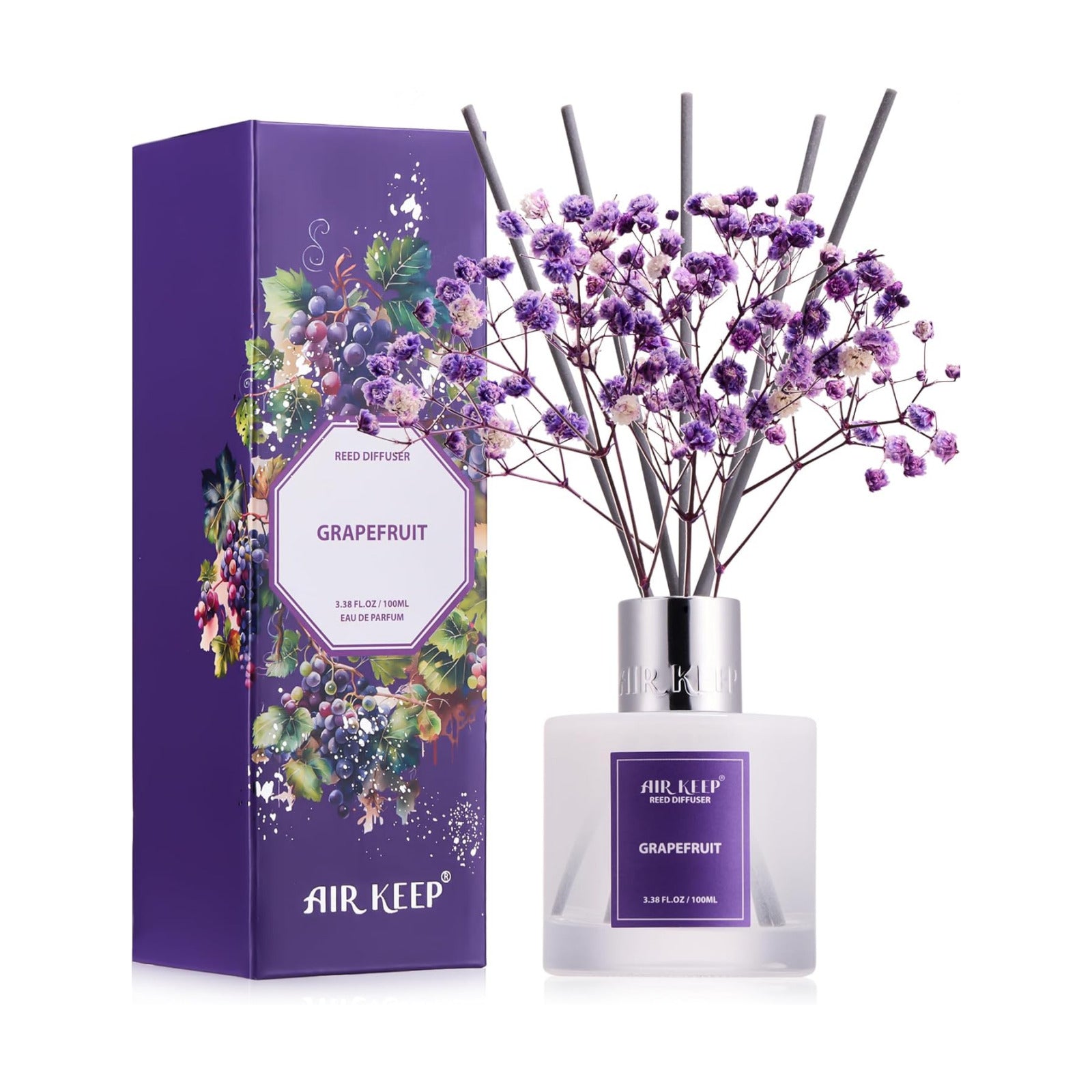 Airkeep Reed Diffuser Set,3.38 fl oz (100 ml) - Grapefruit Lemon Oil Diffusers with 8 Reed Sticks,Home Fragrance Reed