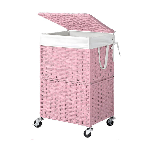 Rolling Laundry Basket / 90l / Pink