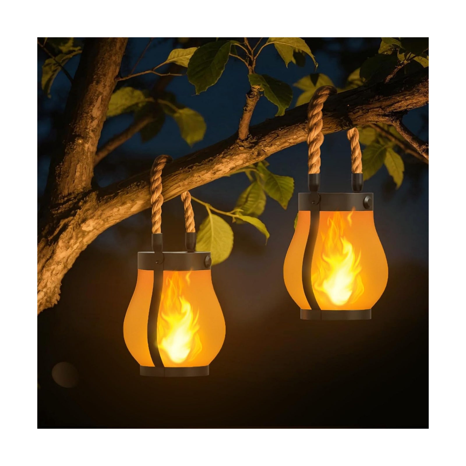 Hompavo Gen2 Solar Lanterns Outdoor Waterproof with Ultra-Real Flame | USB/Solar Charging & 2-Mode, Waterproof