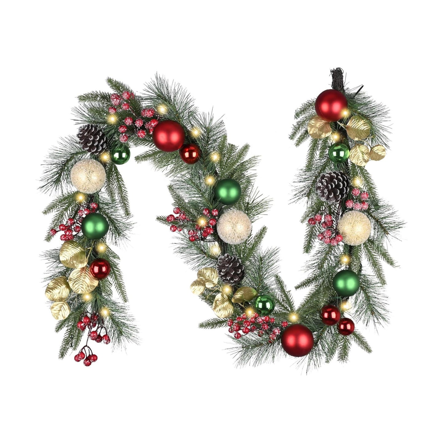 Valery Madelyn 6 Ft Pre-Lit Christmas Garland with Light for Mantle, Lighted Outdoor Xmas Garland with Red Green Gold