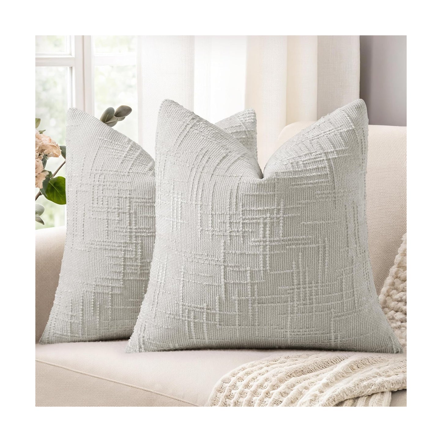 Fall Chenille Throw Pillow Covers Textured Soft Slubby Couch / Light Grey / 18 x 18 / Set of 2