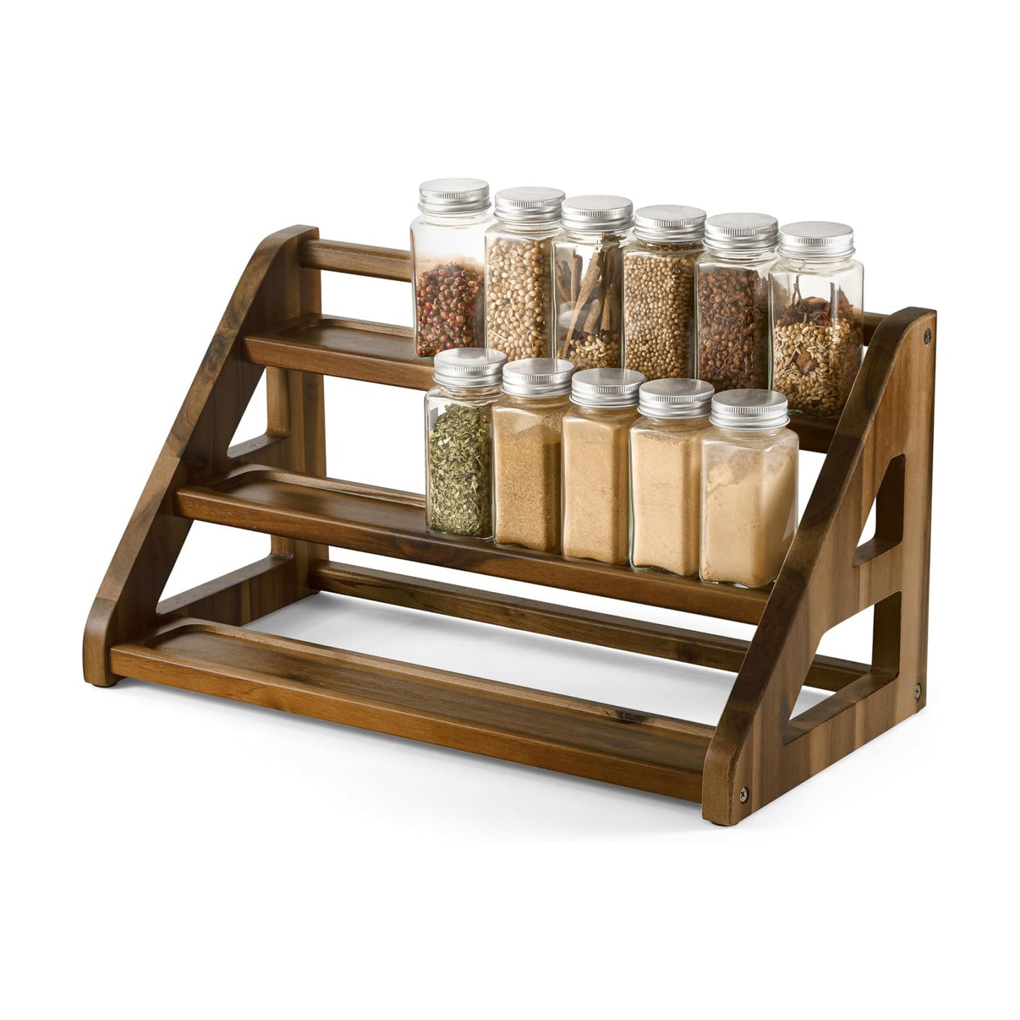 Tinamo Acacia Wood Spice Rack, 3-Tier Spice Rack Organizer for Countertop | Solid Acacia Wood, 3-tier Spacious Design