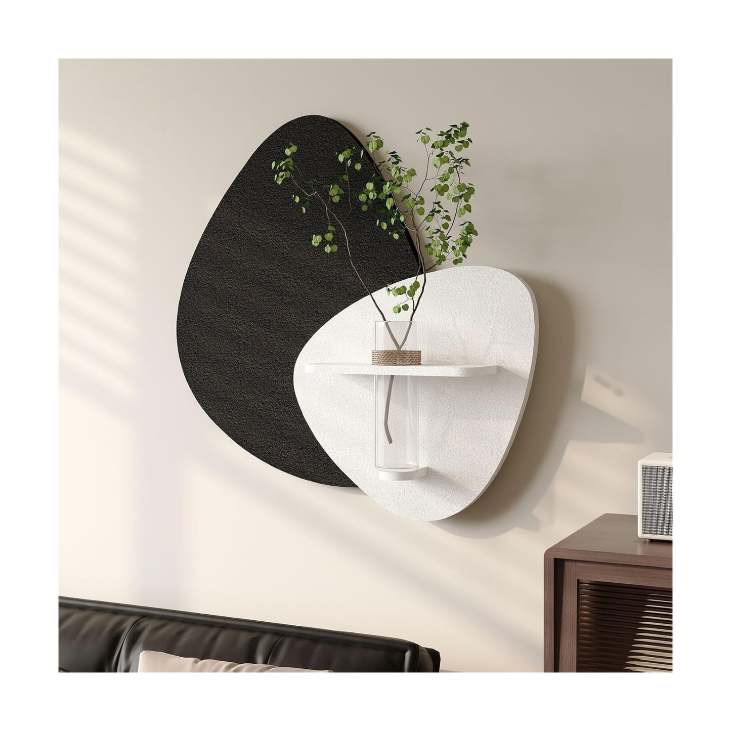 Cuspin 3D Textured Black and White Wall Art with Vase and Shelf, 1 Piece