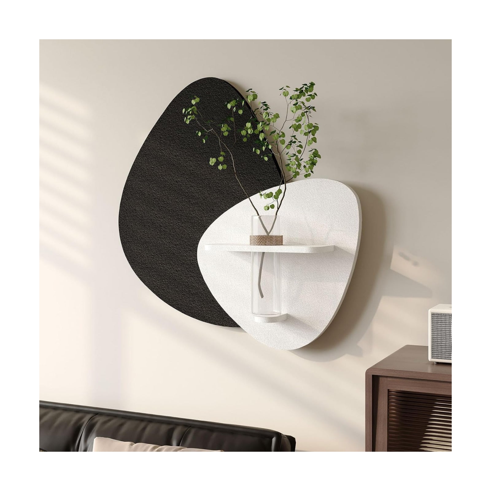 Cuspin 3D Textured Black and White Wall Art with Vase and Shelf, 1 Piece