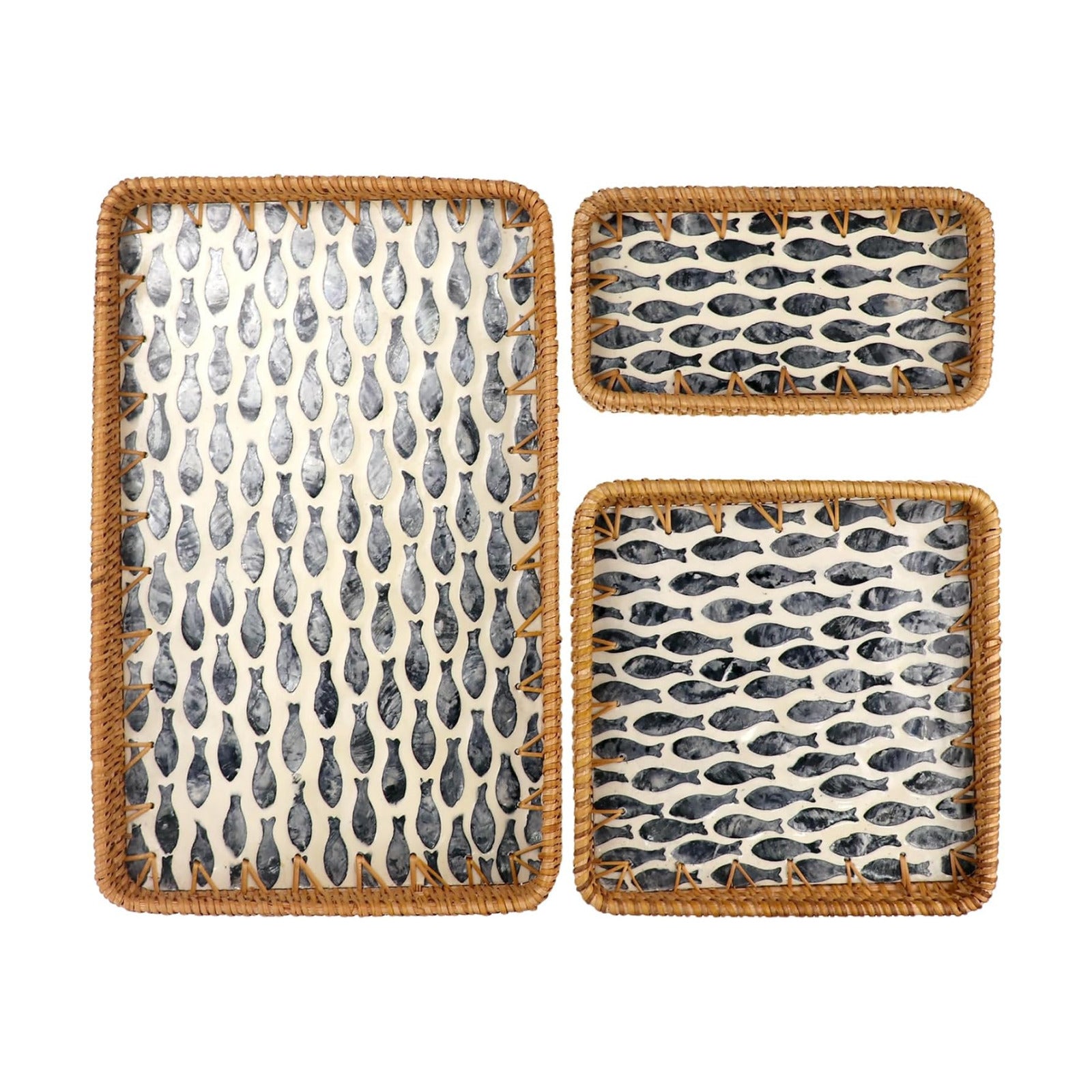 Rectangle Rattan Serving Tray / Black Fish