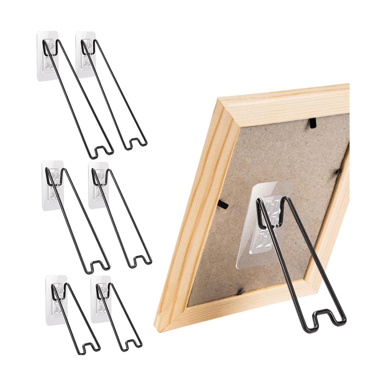 Stainless Steel Picture Frame Easel Backs Self-Adhesive / Black / 3 Size / Set of 6