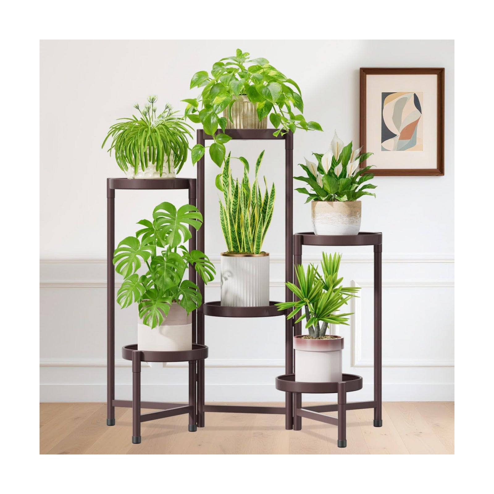 iDavosic.ly Plant Stand Indoor Outdoor, 6 Tier Metal Corner Shelf, Bronze | Tiered Flower Display Holder, Folding Multi