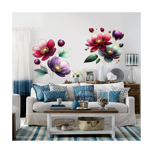 Boho Flower Wall Stickers Wildflower Floral Grass Peel and Stick Wall Stickers Living Room / Red