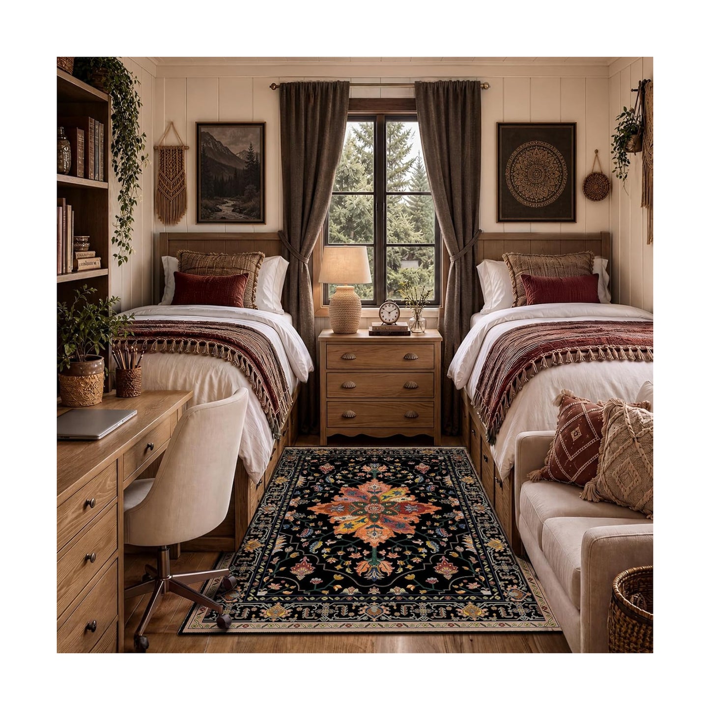 RELEANY Washable Area Rug, 4'x6', Black/Colorful
