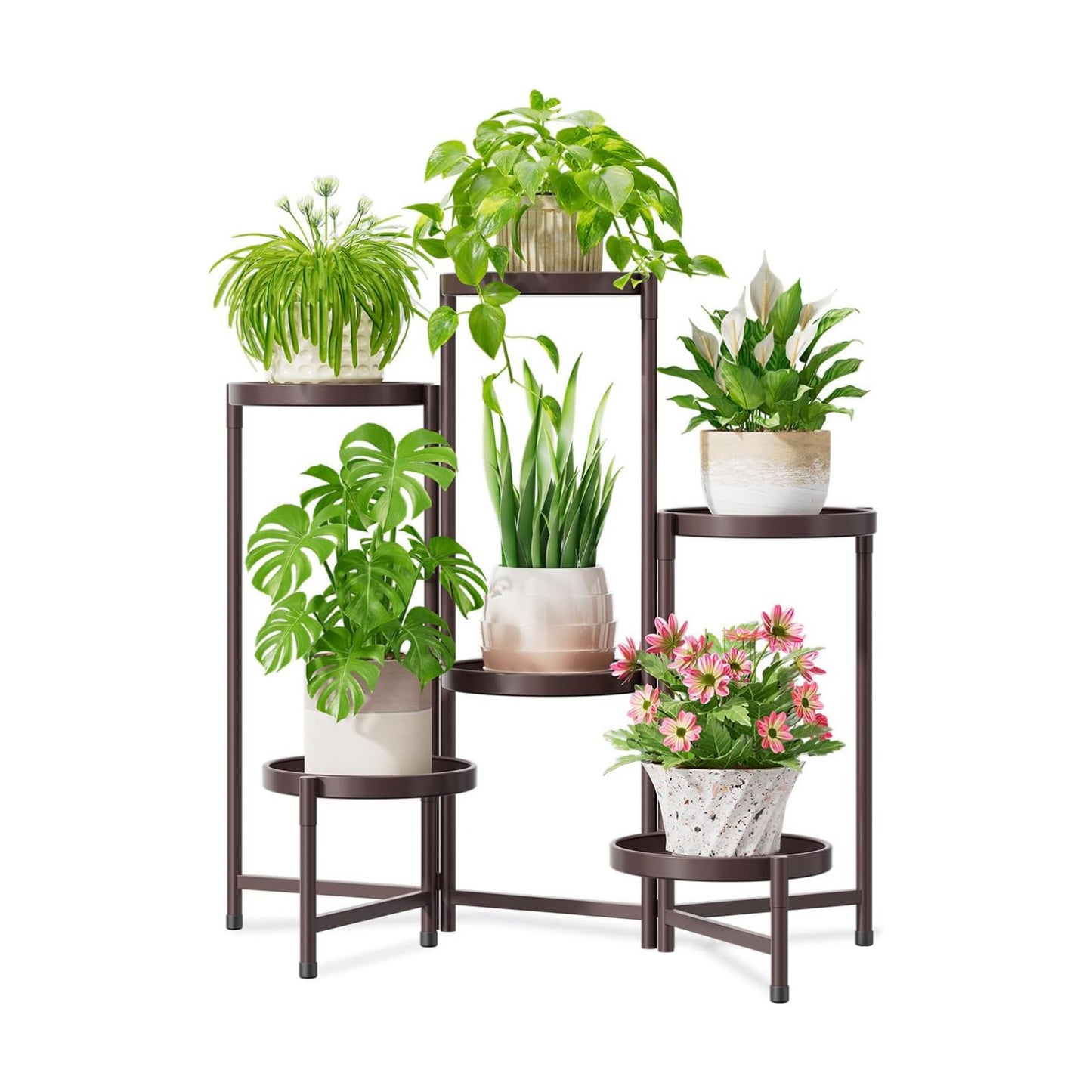 iDavosic.ly 6 Tier Large Plant Stand Indoor Outdoor, 10 Inch Tray, Bronze | Tiered Metal Corner Heavy Duty Multiple
