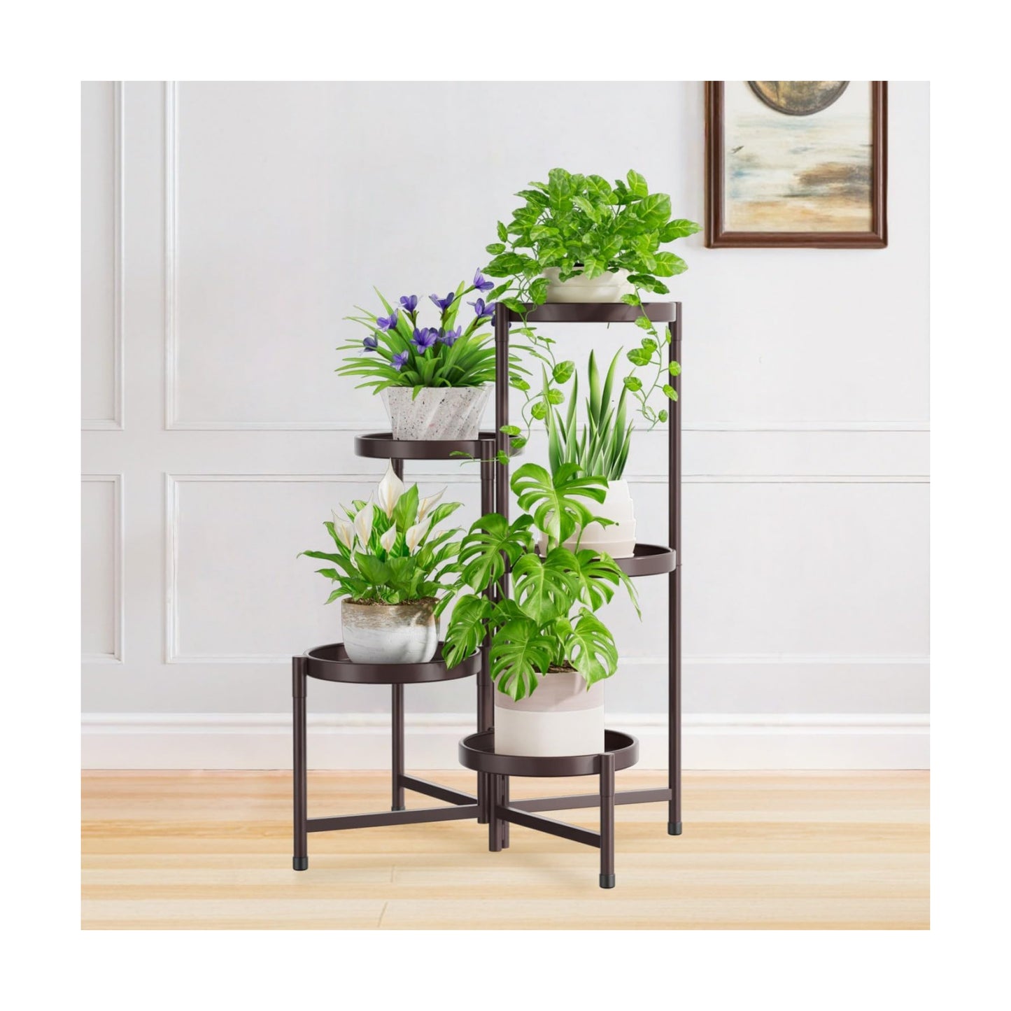 iDavosic.ly 5 Tier Large Plant Stand Indoor Outdoor, 10 Inch Tray, Bronze | Tiered Metal Corner Heavy Duty Multiple