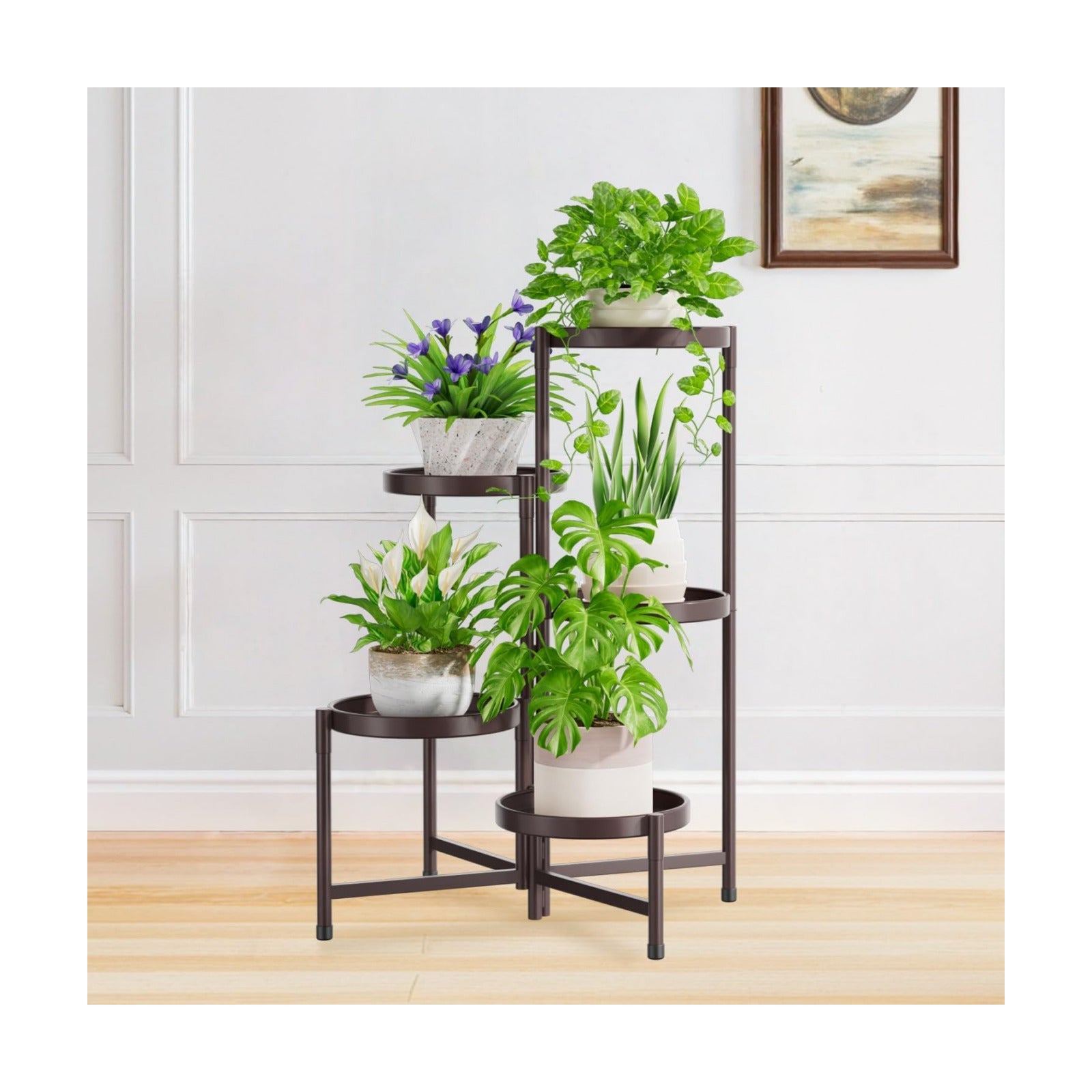 iDavosic.ly 5 Tier Large Plant Stand Indoor Outdoor, 10 Inch Tray, Bronze | Tiered Metal Corner Heavy Duty Multiple
