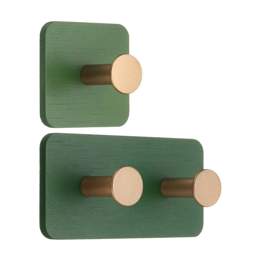 Wood Wall Self Adhesive Hooks Towel Hanger Bracket Heavy Duty Hook / Green/gold / Set of 2