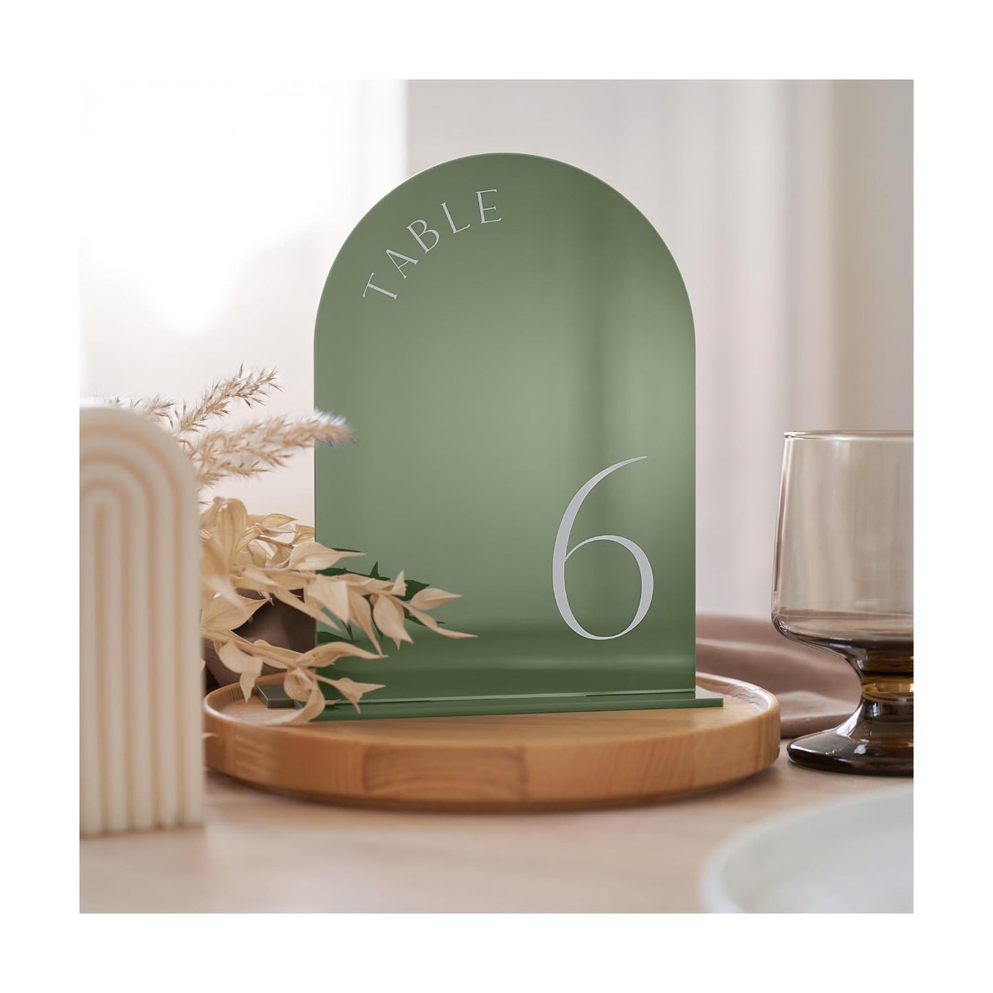 Beautiful Sage Wedding Table Numbers with Stands - Acrylic Signs 1-15 | Elegant Double Sided 5x7 Inch Signs - The