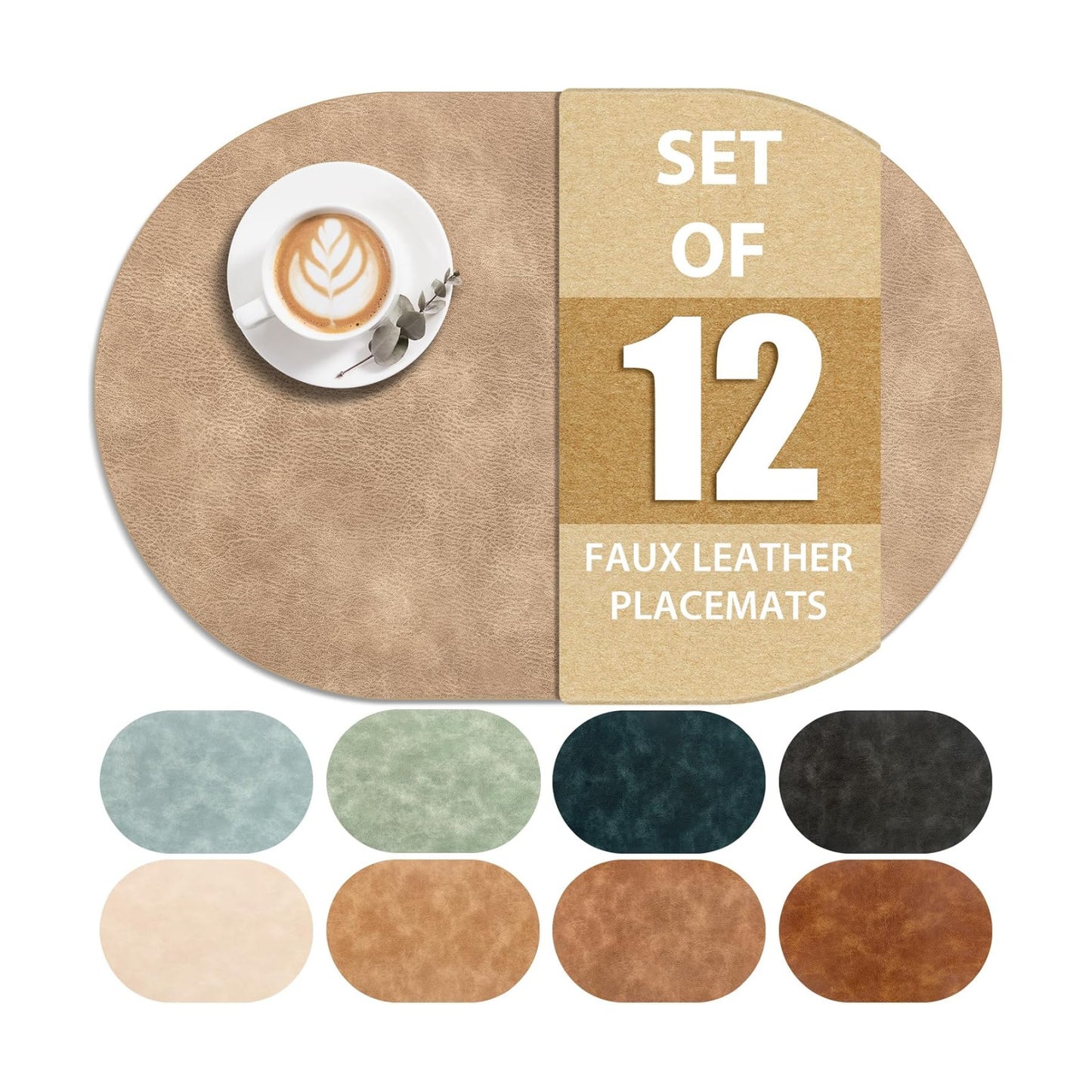 ADRIMER Placemats, Heat Resistant Oval Place Mats Set of 12 Washable 12 x 17 Inch, Waterproof Table Mats Set of 12