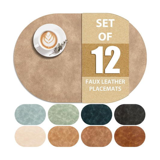 ADRIMER Placemats, Heat Resistant Oval Place Mats Set of 12 Washable 12 x 17 Inch, Waterproof Table Mats Set of 12