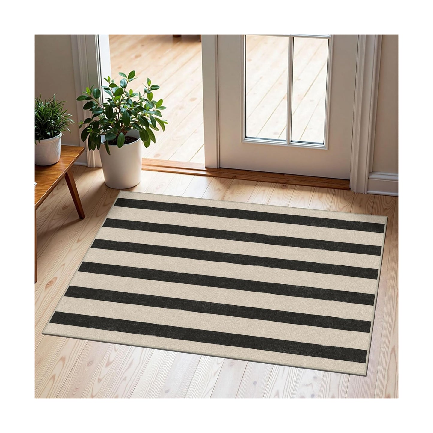 Black and White Striped Outdoor Rug - 2x3 Non-Slip Front Door Mat