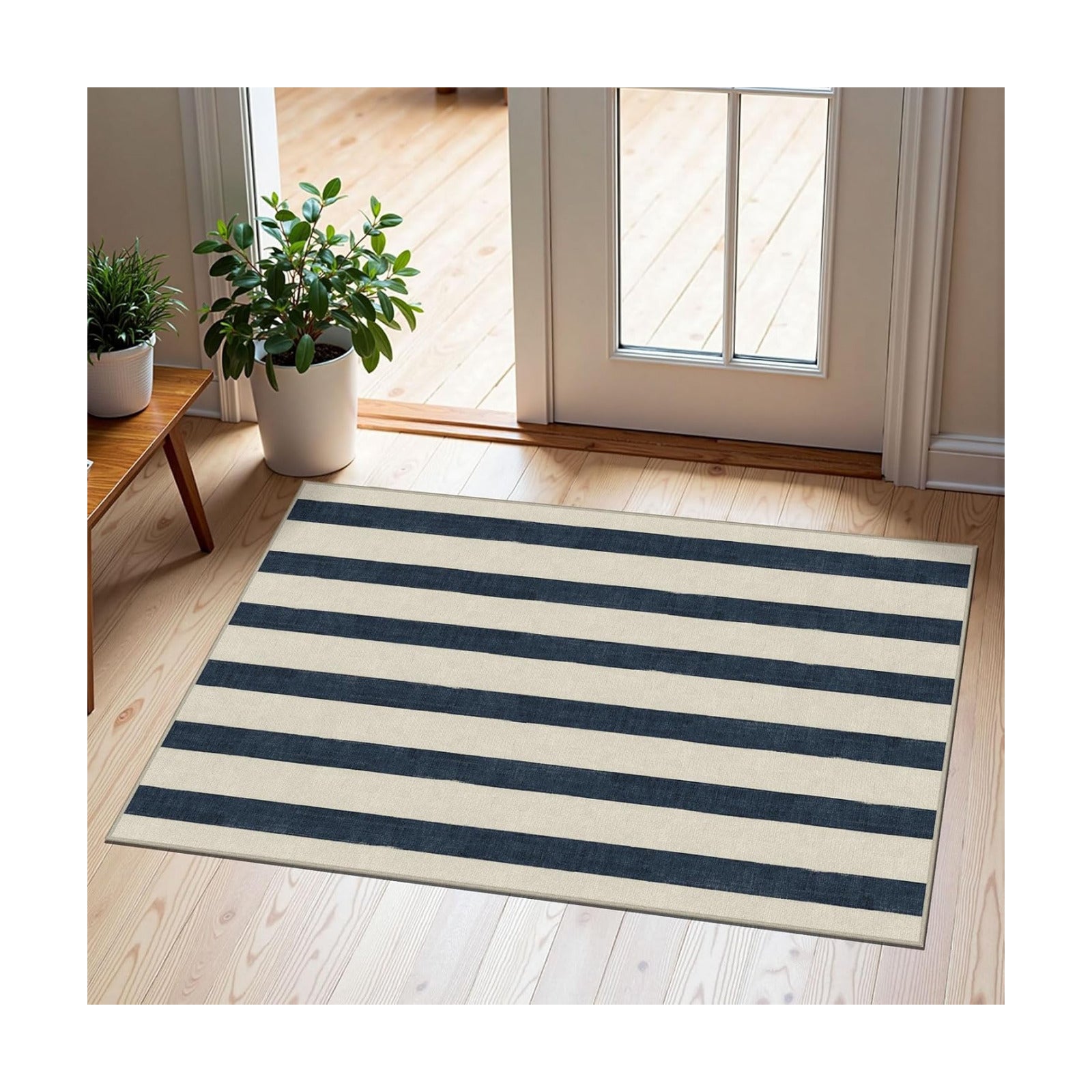 Blue and White Striped Outdoor Rug - 2x3 Non-Slip Front Door Mat