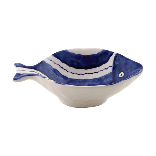 Fish Shaped Dish Ceramic Bowl for Entertaining / 6 x 4 / Blue/white