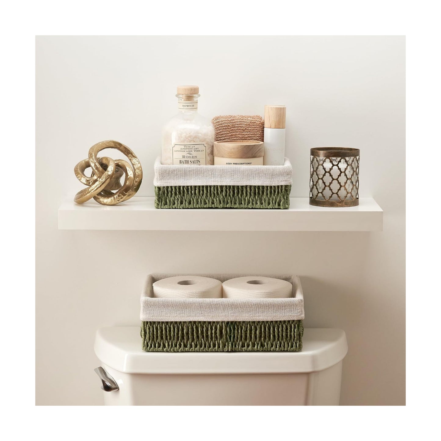 Decorative Wicker Bathroom Organizer for Toilet Tank Trays / Sage / Set of 2