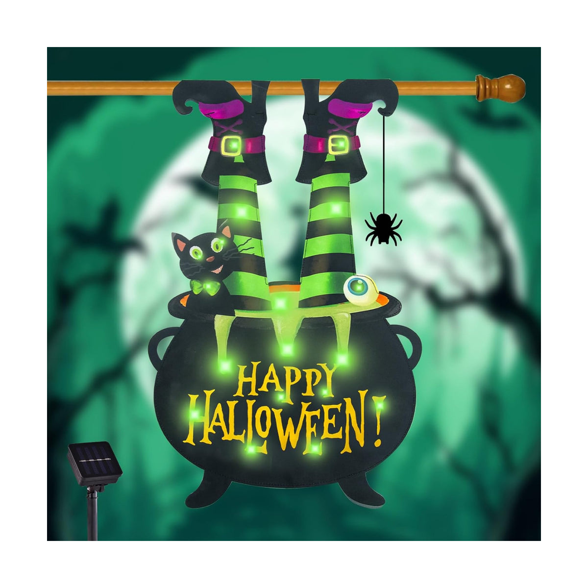 Halloween Lighted Garden Flag, Witch Feet Yard Decor, 28x40 In