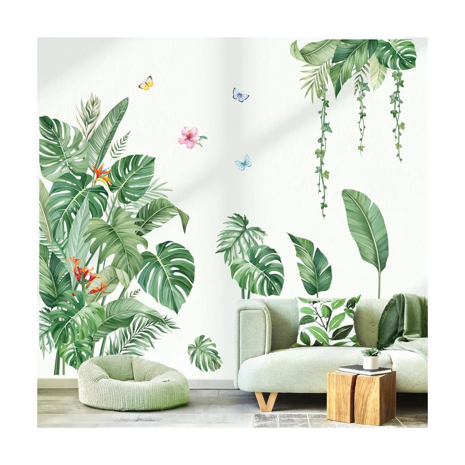 Large Leaves Wall Decals Tropical Palm Leaf Plant Wall Stickers / Green