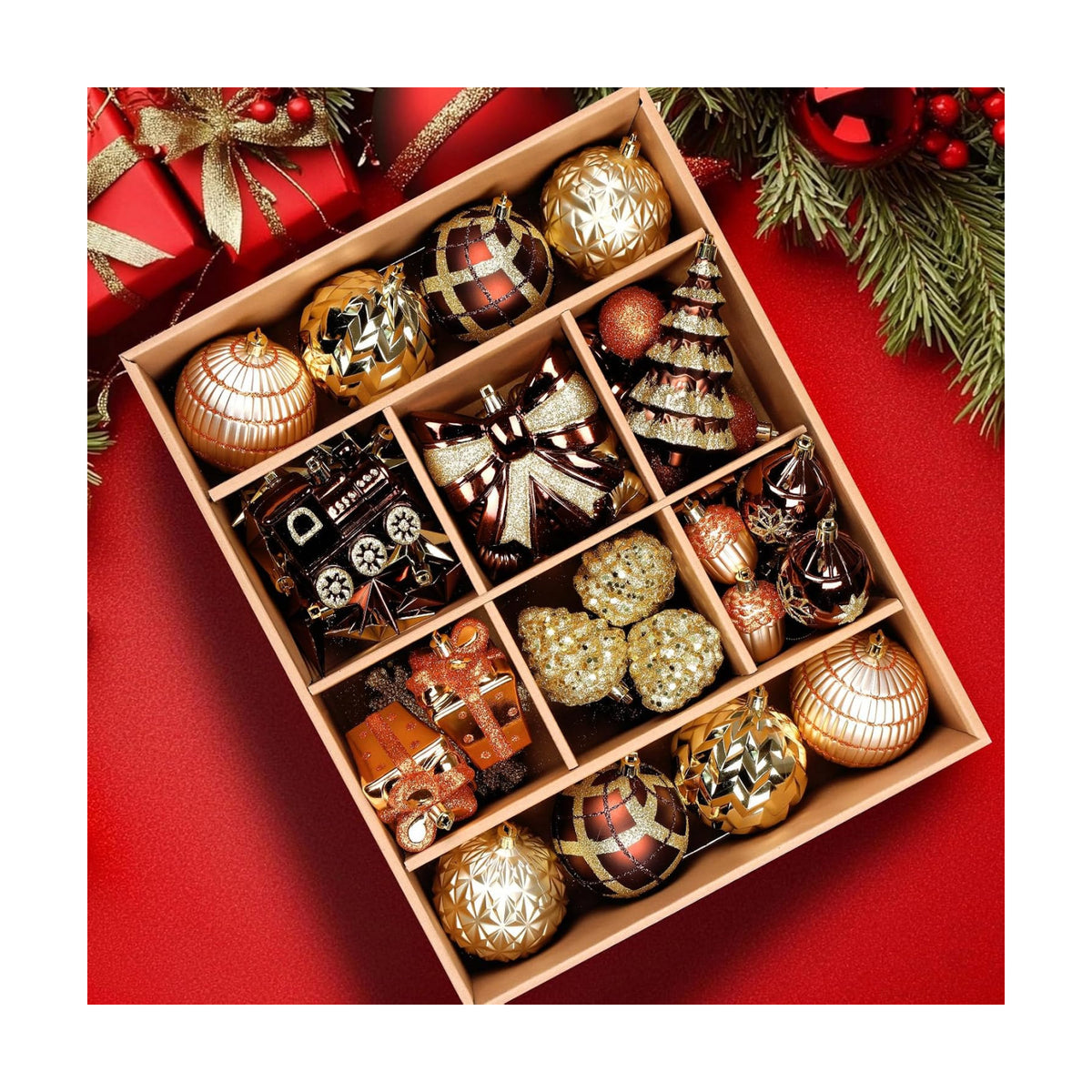 Alupssuc 82pcs Classic Christmas Balls Ornaments Set, Bronze Copper Gold