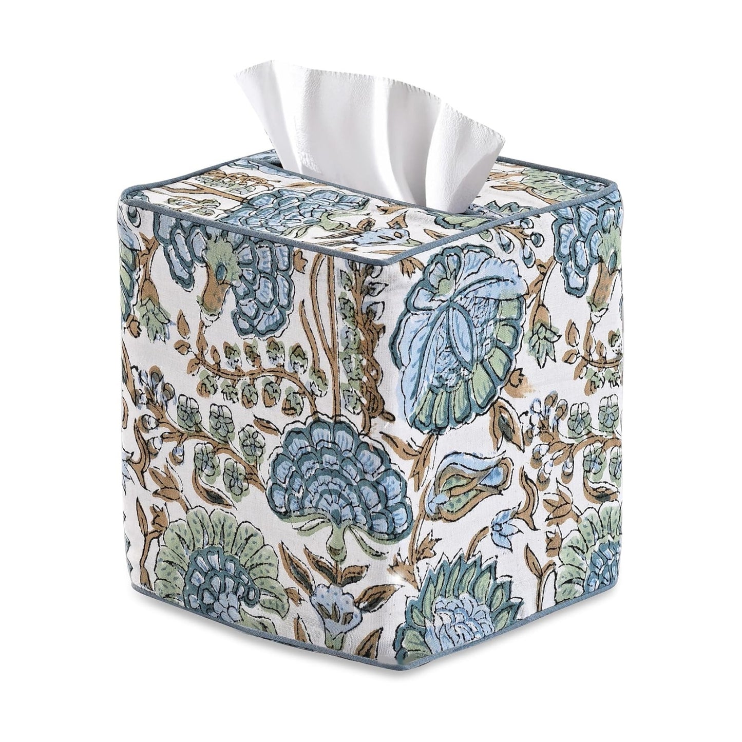 Block Print Tissue Box Cover Handmade Cotton Fabric Decorative Square Napkin / Asparagus Green