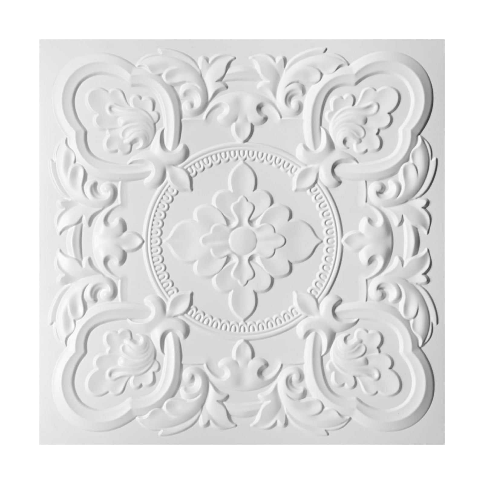 Art3dwallpanels Drop Ceiling Tiles, 24 x 24 Inch, 12 Pack, White | 3D Vintage Floral PVC Ceiling Panels, Fireproof