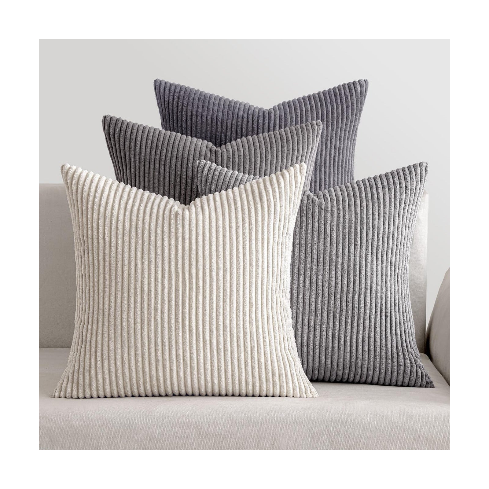 MIULEE Soft Corduroy Decorative Throw Pillow Covers Neutral Grey 20x20