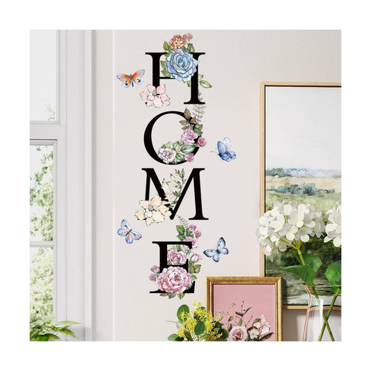 Home Flower Wall Sticker Colorful Floral Butterfly Wall Decal Peel and Stick Word Quotes / Black