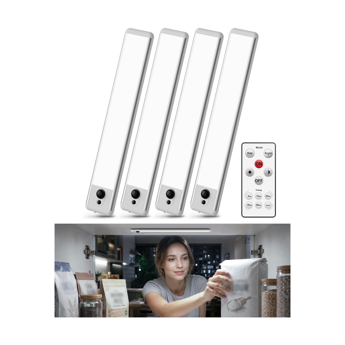 EZVALO Under Cabinet Lights, 14.5'' Motion Sensor Light Indoor Dimmable, 4000mAh Rechargeable Closet Lights 5700K with