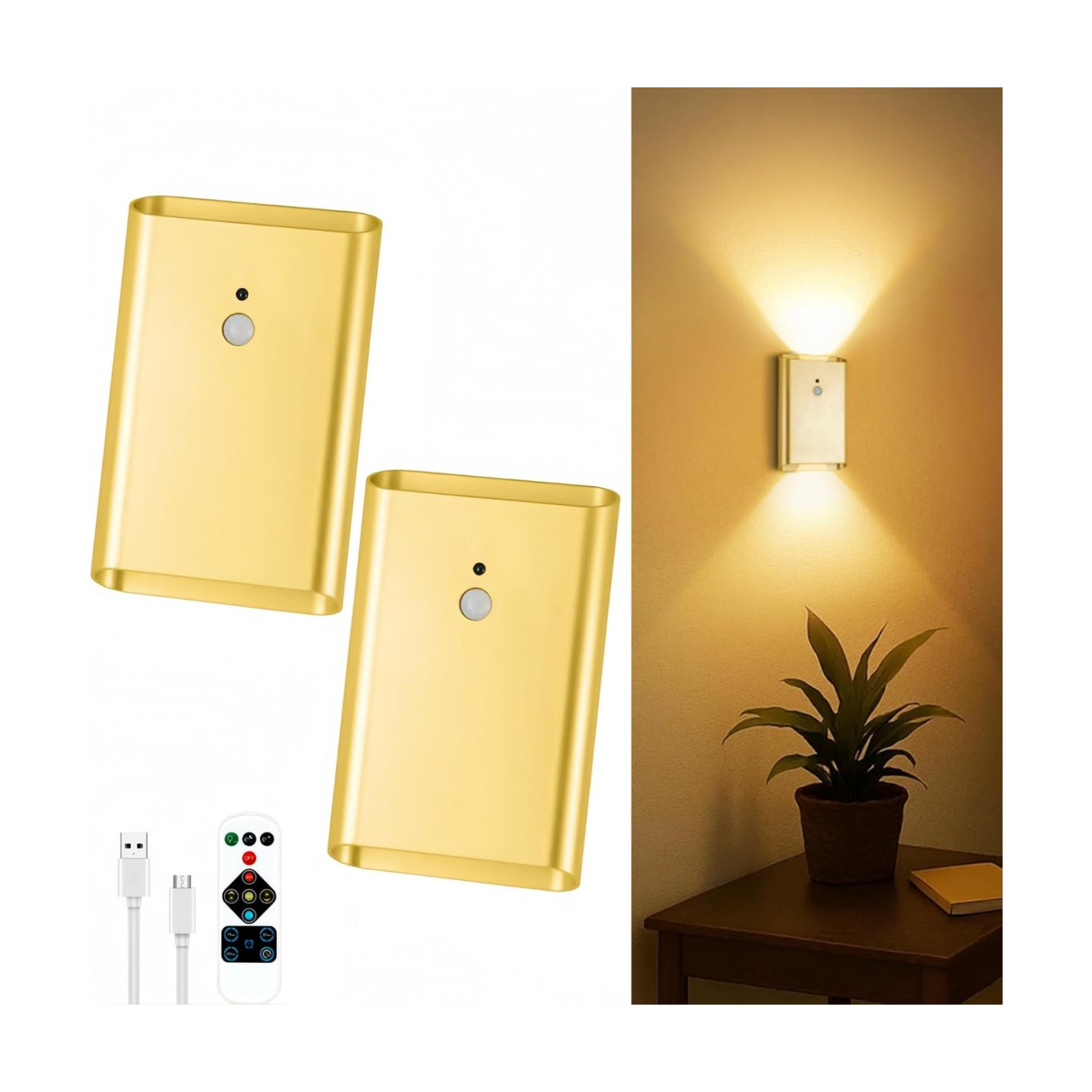 Eneru Motion Sensor Wall Sconce, Rechargeable Wireless Lights Indoor 2 Pack | 5000mAh Battery Powered, Remote 3CCT
